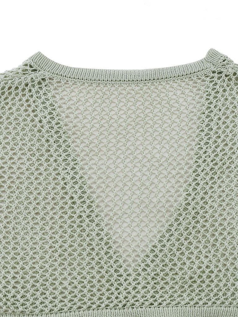 2PCS 1960er Häkel Langarm Strand Cover-Up Set