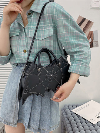 Retro Schwarz Halloween Fledermausform Spinnennetz Handtasche