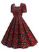 1950er Quadratischer Hals Herz Dots Kleid