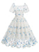 1950er Stickerei Blumen Netz Puffärmel Kleid