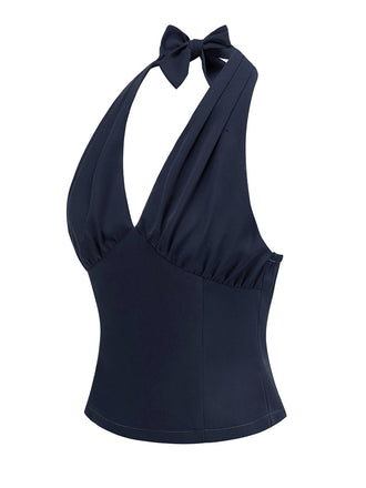 1950er Solide Ärmellos Halter Ruched Top