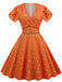 Orange 1950er V-Ausschnitt Herzen Swing Kleid