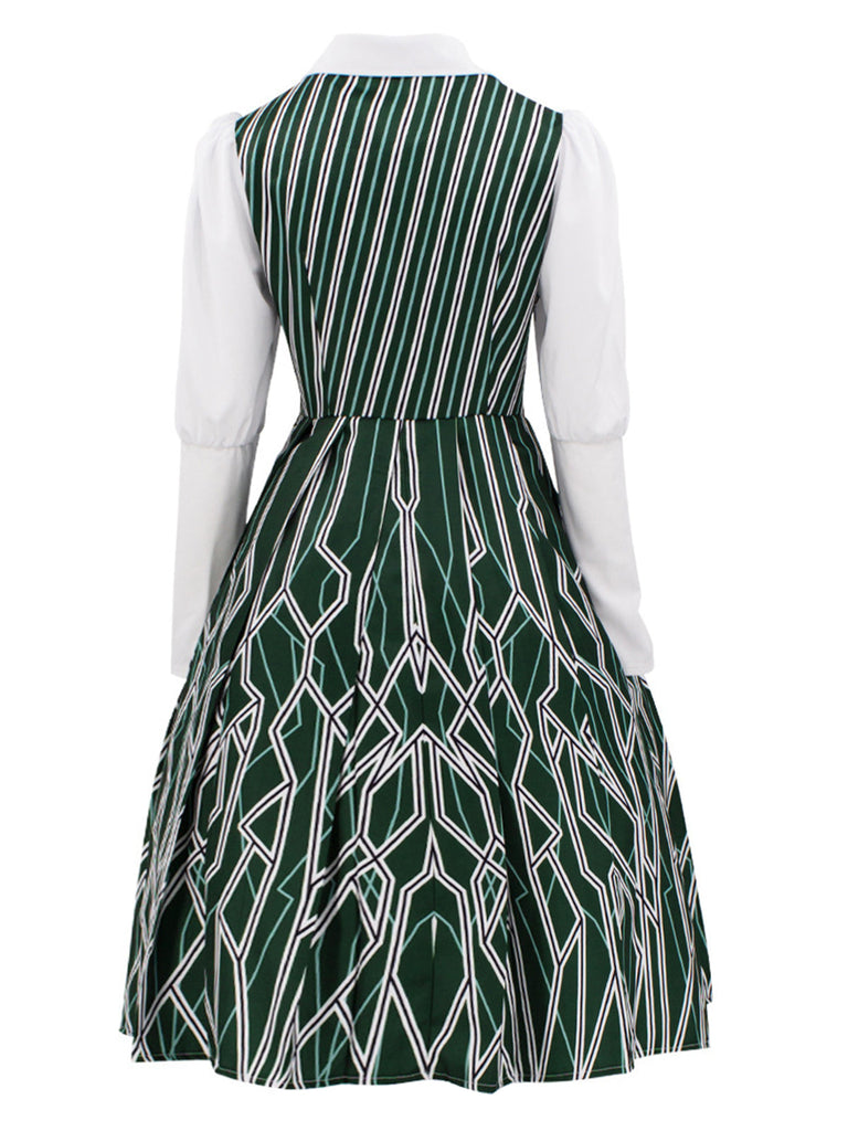 Grün 1960er Wicked-Inspiriert Elphaba Unregelmäßige Streifen Kleid