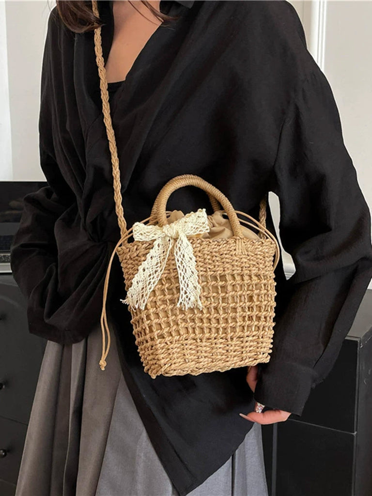Vintage Boho Bogen Strohhand Tasche