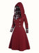 Weinrot 1950er Plaid Patchwork Kapuze Kleid