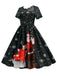 Schwarz 1950er Santa Claus Spitze Patchwork Kleid