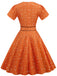 Orange 1950er V-Ausschnitt Herzen Swing Kleid