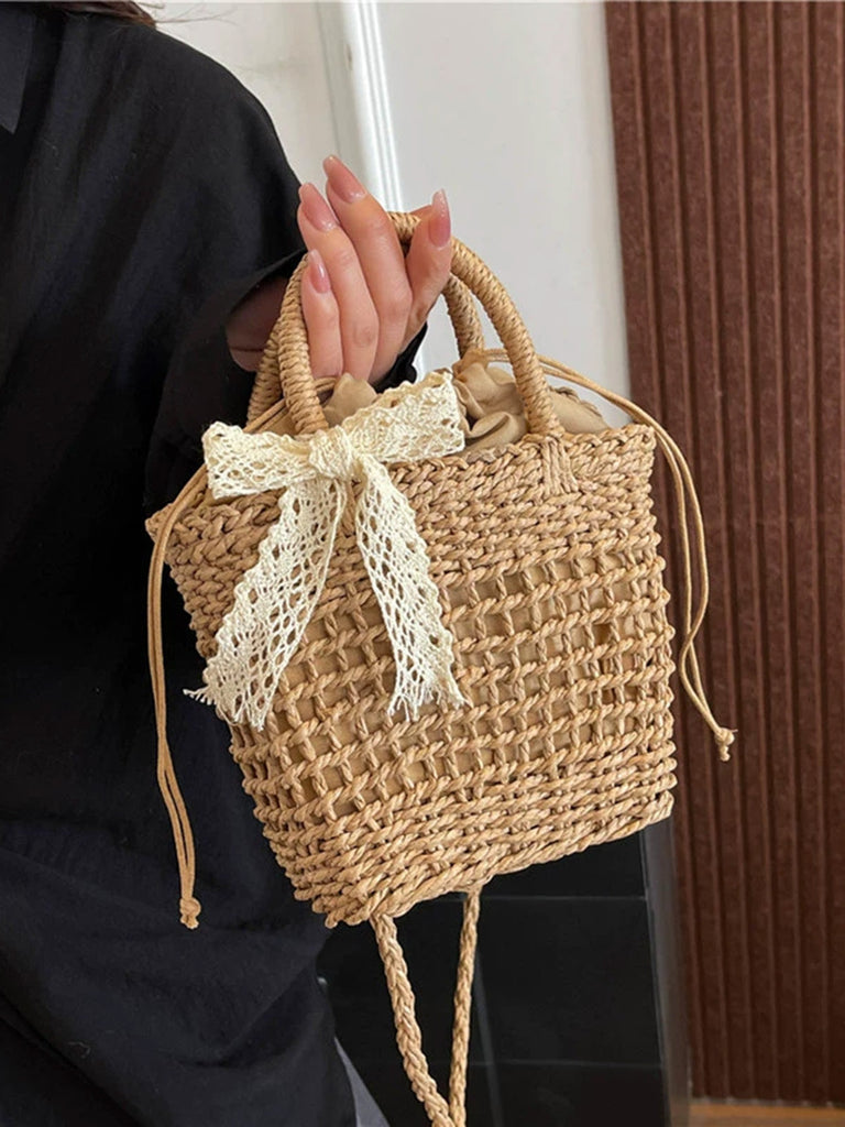 Vintage Boho Bogen Strohhand Tasche