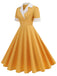 1950er Gekerbter Kragen Farbblock Swing Kleid