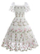 1950er Stickerei Blumen Netz Puffärmel Kleid