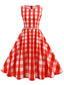 Rot 1950er Plaid Ärmellos Swing Kleid Mit Gürtel