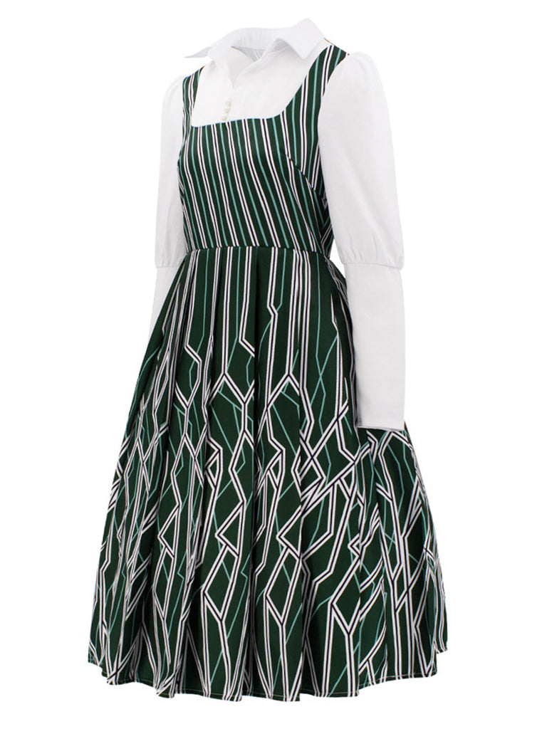 Grün 1960er Wicked-Inspiriert Elphaba Unregelmäßige Streifen Kleid