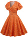 Orange 1950er V-Ausschnitt Herzen Swing Kleid