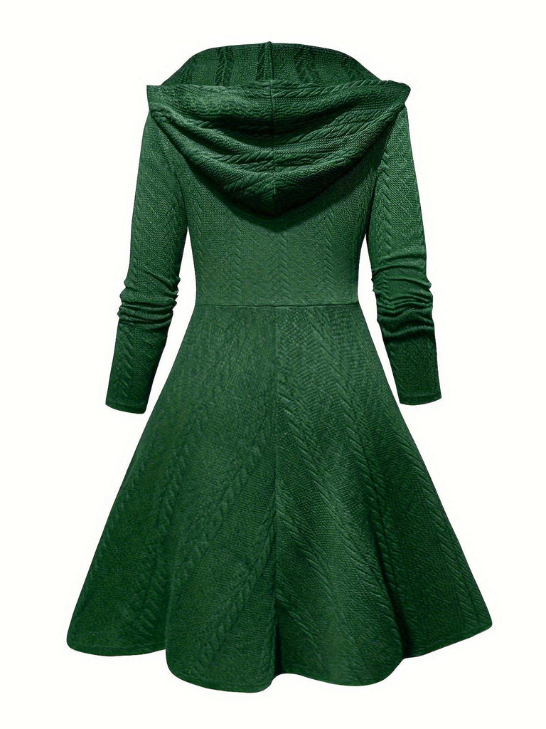 Grün 1940er Solide Gestricktes Kapuzen Pulloverkleid