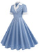 1950er Gekerbter Kragen Farbblock Swing Kleid