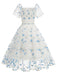 1950er Stickerei Blumen Netz Puffärmel Kleid