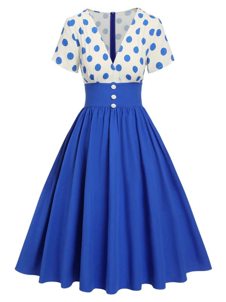 1950er V-Ausschnitt Polka Dots Swing Kleid