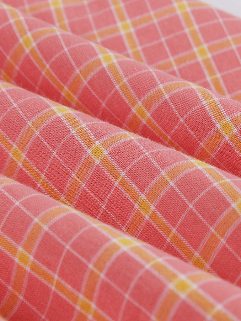 Rosa 1950er Plaid Geknöpftes Revers Gürtel Kleid