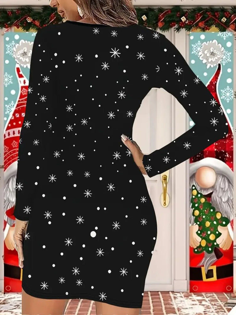 Schwarz 1960er Santa Schneemann Stricken Kleid