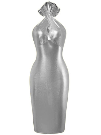 1960er Metallisch Halter Schlüsselloch Figurbetontes Kleid