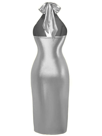 1960er Metallisch Halter Schlüsselloch Figurbetontes Kleid