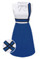 [Vorverkauf] Weiß & Blau 1960er Schleifenknoten Patchwork Kleid