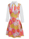 Orange 1960er Revers Blumen Patchwork Kleid