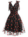 Grün 1950er Gänseblümchen Netz Swing Kleid