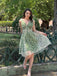 Grün 1950er Gänseblümchen Netz Swing Kleid