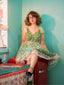 Grün 1950er Gänseblümchen Netz Swing Kleid