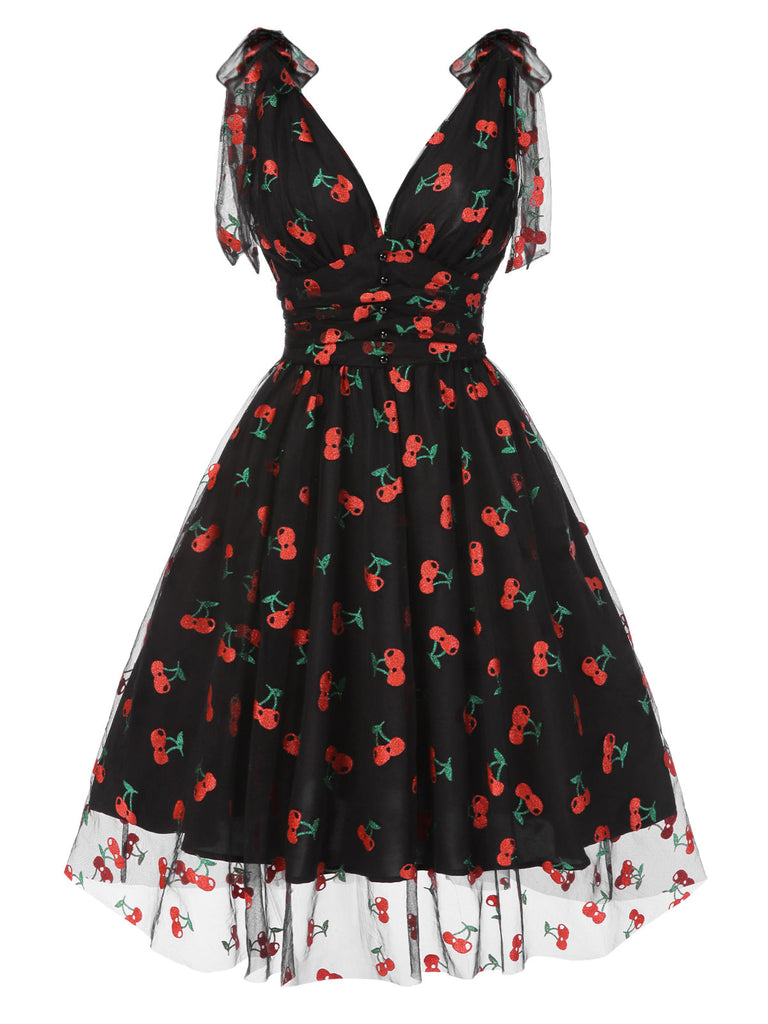 Grün 1950er Gänseblümchen Netz Swing Kleid