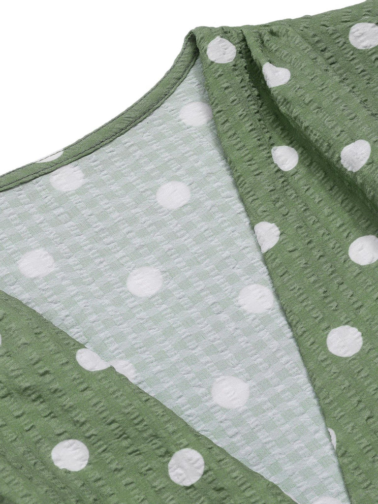 [Vorverkauf] Grün 1940er Punkte Bowknot V Ausschnitt Bluse