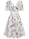 [Vorverkauf] Weiß Blumen Und Vögel Bowknot VAusschnitt Kleid
