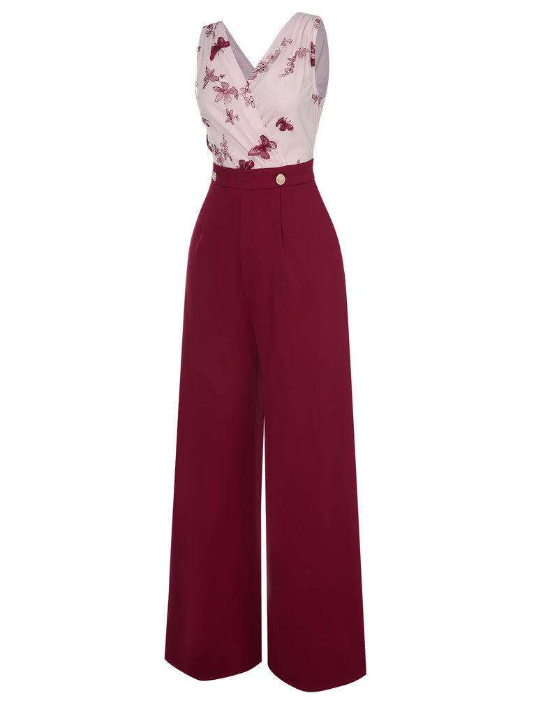 [Vorverkauf] 1950er Schmetterling Knopf Patchwork Jumpsuit