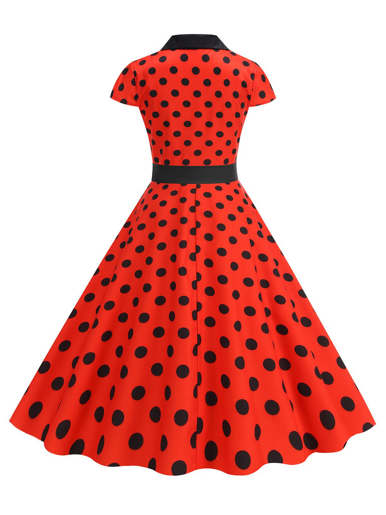 1950er Revers Polka Dots Bogen Swing Kleid