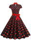 1950er Revers Polka Dots Bogen Swing Kleid