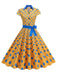 1950er Revers Polka Dots Bogen Swing Kleid