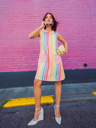 1960er Regenbogen Streifen Herz Tasche Kleid