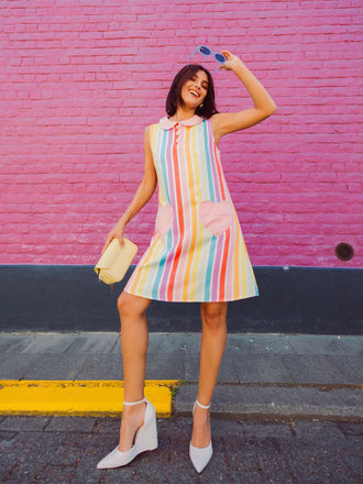 1960er Regenbogen Streifen Herz Tasche Kleid