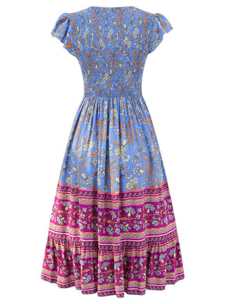 1970er Blumen Bedruckte Volantärmel Bohemian Kleid