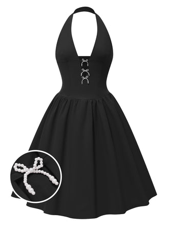 1950er Solide Perle Bogen Halter Kleid