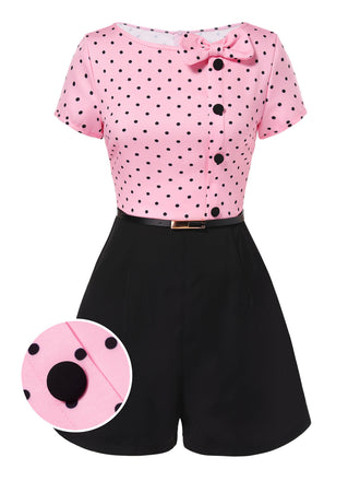 Rosa 1950er Polka Dot Bogen Romper