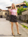 Rosa 1950er Polka Dot Bogen Romper