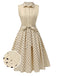 Beige 1940er Baumwolle Polka Dot Revers Kleid