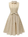 Beige 1940er Baumwolle Polka Dot Revers Kleid