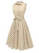 Beige 1940er Baumwolle Polka Dot Revers Kleid