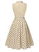 Beige 1940er Baumwolle Polka Dot Revers Kleid