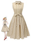 [Vorverkauf] Beige 1940er Baumwolle Polka Dot Revers Kleid
