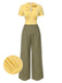 [Vorverkauf] Gelb 1930er Plaid Schlüsselloch-Ausschnitt Jumpsuit