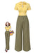 [Vorverkauf] Gelb 1930er Plaid Schlüsselloch-Ausschnitt Jumpsuit